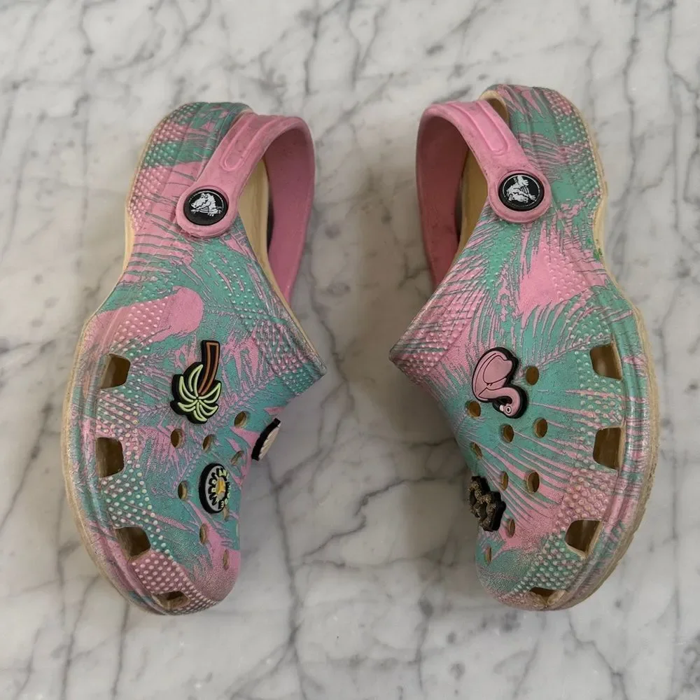 Girls Sz 13 Spring Break Crocs Palm Tree Widgets